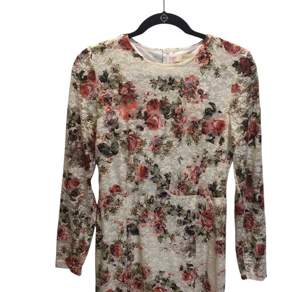 Kimilily Dress Womens Medium White Floral Lace Overlay Long Sleeve Ruffle Hem - Picture 14 of 16